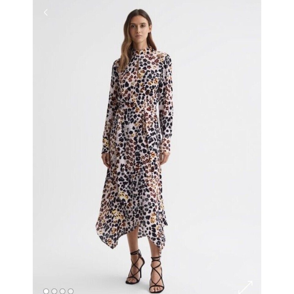 REISS Women's Size US 12 Lira Animal Print Floral Belted Midi Dress